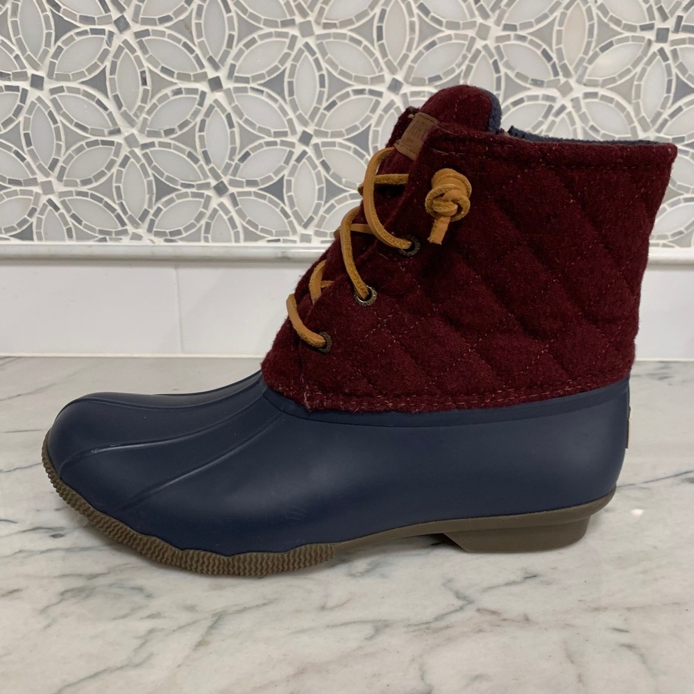 Sperry Women's Saltwater Duck Boots Quilted Wool‎ Burgundy Navy STS97568F Size 8 - Picture 7 of 12
